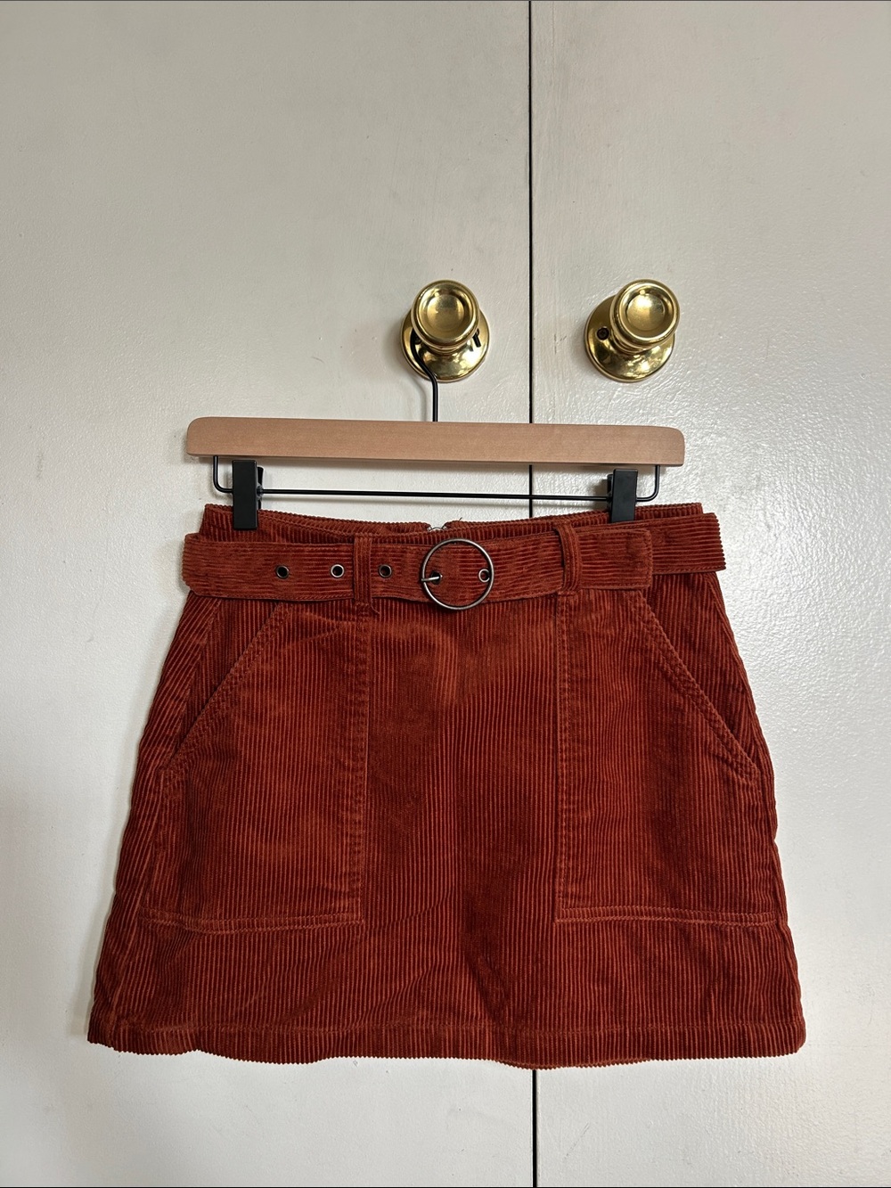 Forever 21 Rust Pocket Front Corduroy Mini Skirt with O-Ring Buckle